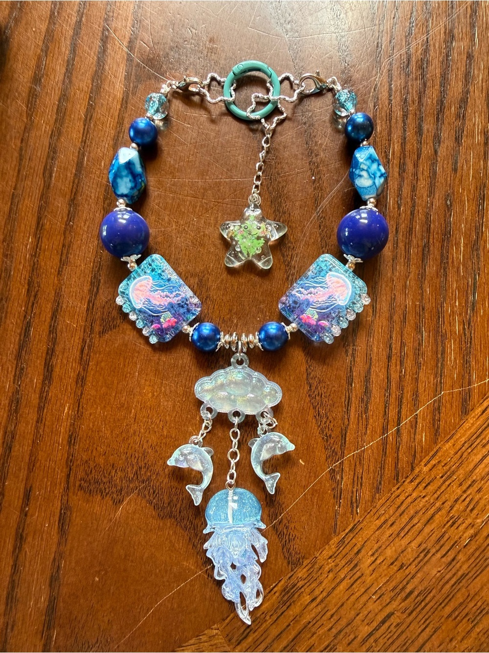 Handcrafted Blue Ocean Charm Keychain with Jellyfish Pendant